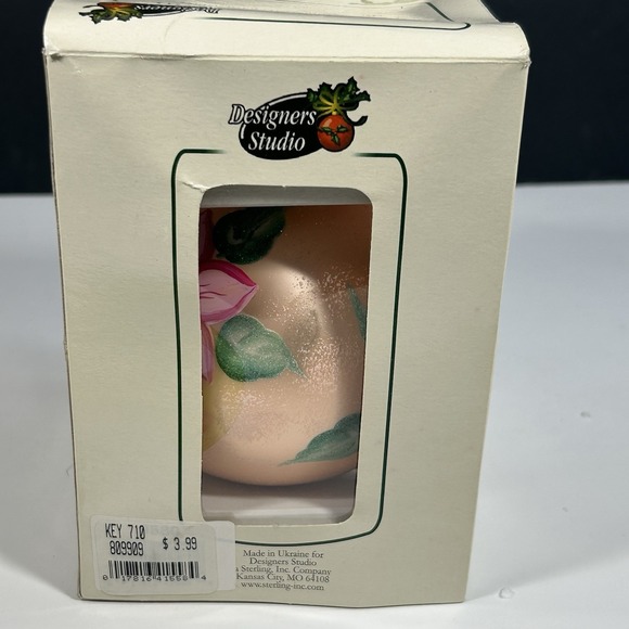 Designers Studio Handpainted Glass Ornament Flowers Scene Mouth Blown W/Box - Picture 8 of 10